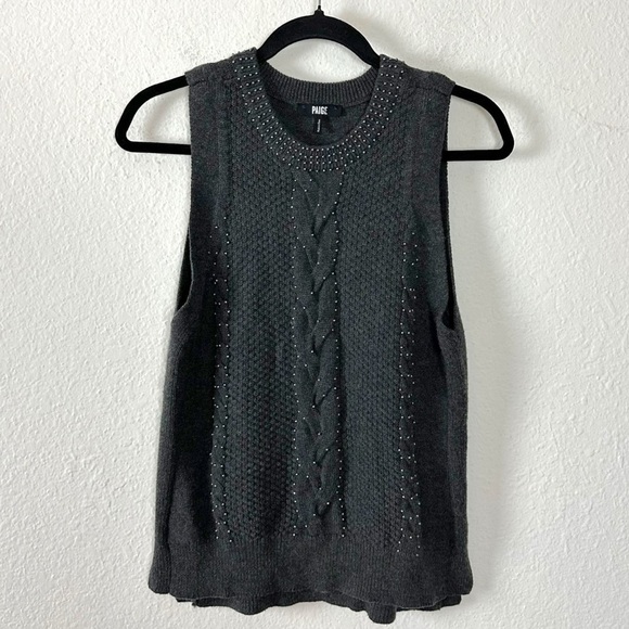 Paige Guinevere Wool Cable Knit Beaded Sweater Vest Charcoal Grey Pearls Small - Picture 1 of 12